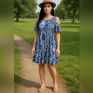 Michael Kors Navy Floral Cold Shoulder Dress